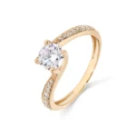 18K Solid Gold 1.28CT Round Solitaire Natural Diamond with Pavé Side Stones Twist Engagement Ring - Image 3