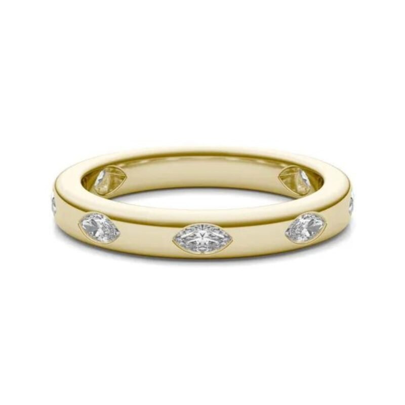 18K Solid Gold Natural Diamond Marquise Cut Flush Set Eternity Band