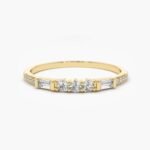 18K Solid Gold Natural Diamond Baguette & Round Cut Half Eternity Wedding Band
