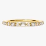 18K Solid Gold Natural Diamond Baguette & Round Cut Bar Set Half Eternity Ring
