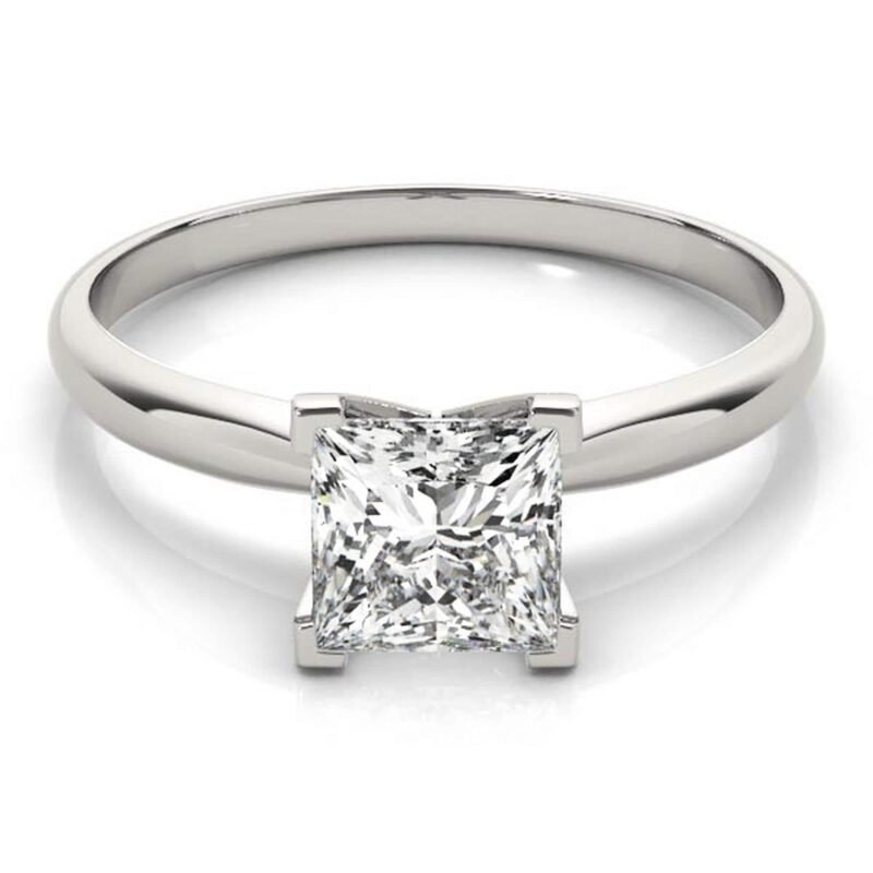 18K Solid Gold 1 CT Princess Cut Natural Diamond Solitaire Engagement Ring
