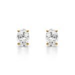 18K Solid Gold Natural Diamond Oval-Cut Stud Earrings
