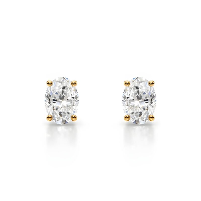 18K Solid Gold Natural Diamond Oval-Cut Stud Earrings