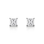 18K Solid Gold Natural Diamond Princess-Cut Stud Earrings