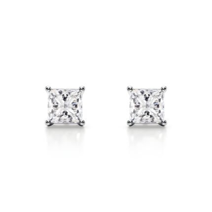 18K Solid Gold Natural Diamond Princess-Cut Stud Earrings