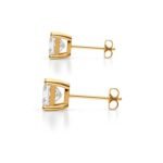 18K Solid Gold Natural Diamond Princess-Cut Stud Earrings - Image 4