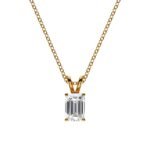 18k Solid Gold Emerald Cut Natural Diamond Solitaire Pendant Necklace