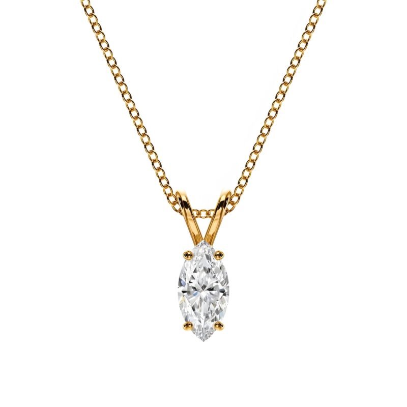 18K Solid Gold Marquise Cut Natural Diamond Pendant Necklace