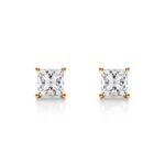 18K Solid Gold Lab Grown Diamond Princess-Cut Stud Earrings - Image 4