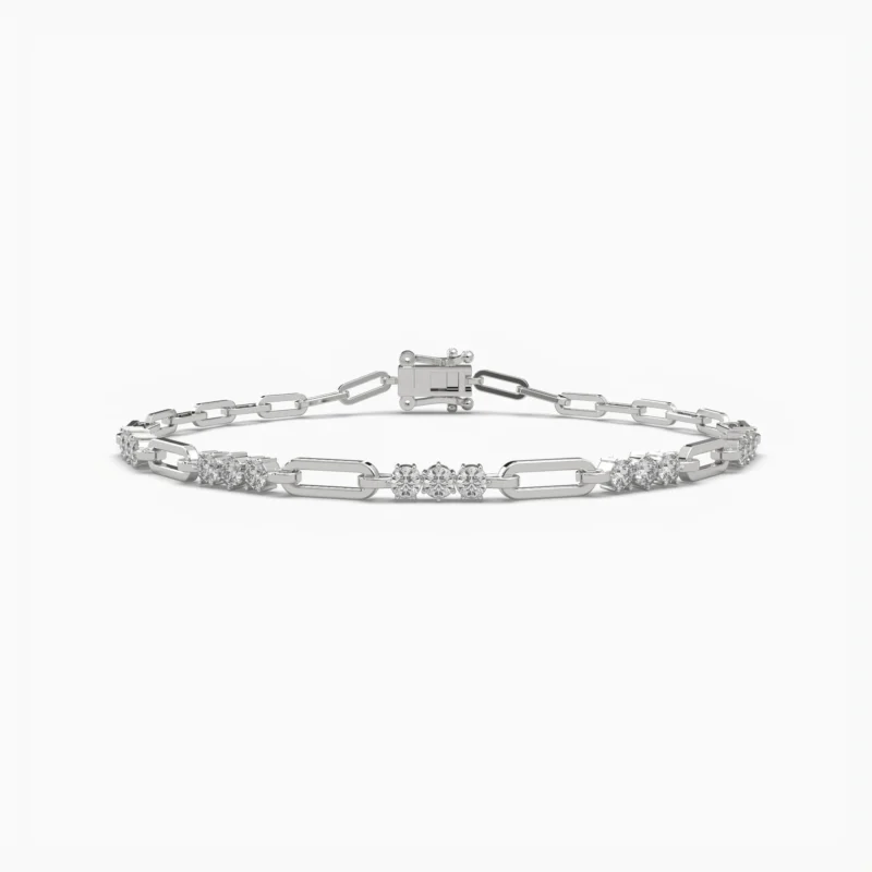 18K Solid Gold 1.2ct Natural Diamond Sparkling Paper Clip Bracelet