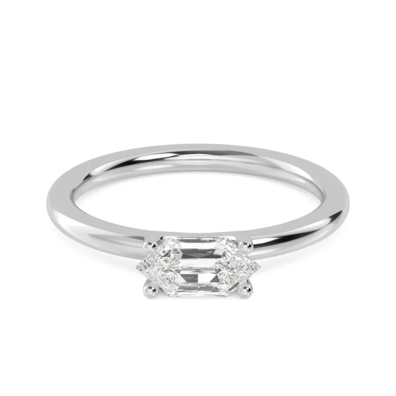 18K Solid Gold 0.70 Ct Hexagon Natural Diamond Solitaire Engagement Ring