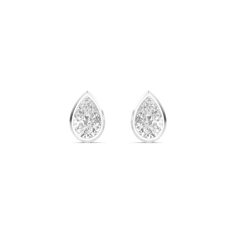 1.12ct Pear Cut Bezel Set Natural Diamond Stud Earrings in 18K Solid Gold