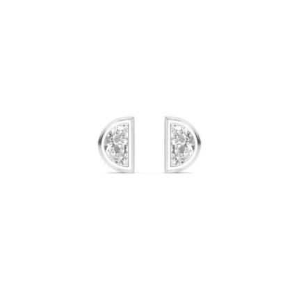 18K Solid Gold 0.34 Ct Natural Diamond Half Moon Stud Earrings
