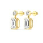 18K Solid Gold 2.32 Ct Emerald & Round Lab Grown Diamond Drop Earrings - Image 5