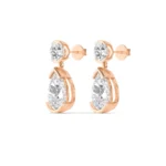 18K Solid Gold 2.19 Ct Pear & Round Cut Natural Diamond Drop Earrings - Image 3