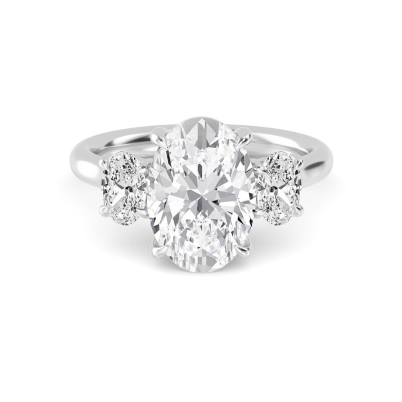 2.72 Ct Oval Cut Natural Diamond Three Stone Engagement Ring in 18K Solid Gold