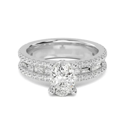 18K Solid Gold 2.14 Ct Oval Split Shank Natural Diamond Engagement Ring