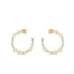 18K Solid Gold 2.25Ct Oval & Baguette Natural Diamond Hoop Earrings - Image 5