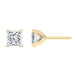 18K Solid Gold 0.50 Ct Princess Cut Lab Grown Diamond Stud Earrings - Image 4