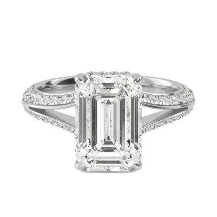18K Solid Gold 3.09Ct Emerald Cut Natural Diamond Engagement Ring