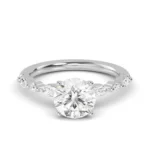 18K Solid Gold 1.95Ct Round Cut Natural Diamond Engagement Ring with Marquise Side Stones