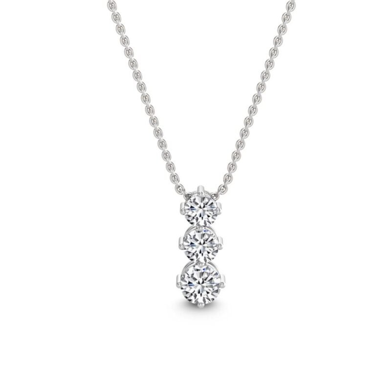 18K Solid Gold 1.49 Ct Natural Diamond 3-Stone Pendant Necklace