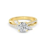 18K Solid Gold 1.34 Ct Round Cut Natural Diamond Engagement Ring with Marquise Pavé Accents - Image 4