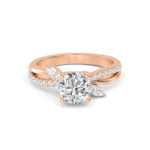 18K Solid Gold 1.34 Ct Round Cut Natural Diamond Engagement Ring with Marquise Pavé Accents - Image 2