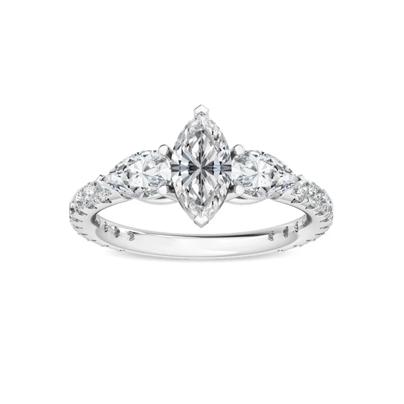 18K Solid Gold 1.67Ct Marquise Cut Natural Diamond Engagement Ring with Pear Side Stones