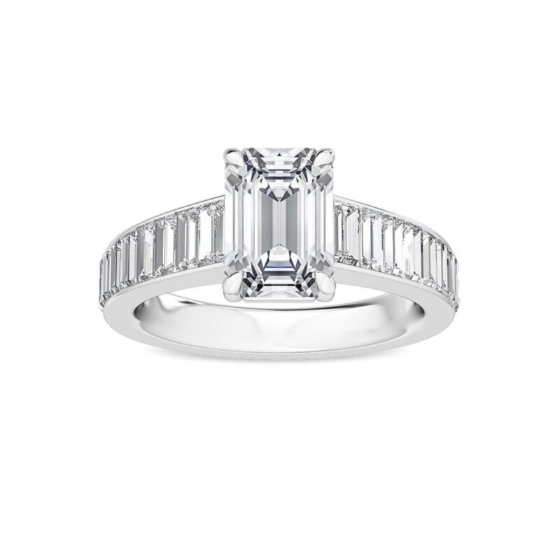 18K Solid Gold 3.00Ct Emerald Cut Natural Diamond Engagement Ring