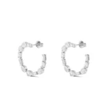 18K Solid Gold 2.25Ct Oval & Baguette Natural Diamond Hoop Earrings - Image 6