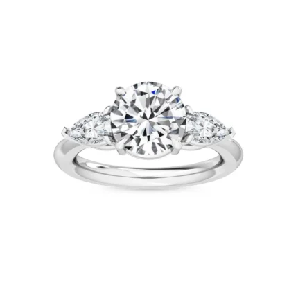 2.57 ct Pear & Round Cut Natural Diamond Engagement Ring in 18K Solid Gold