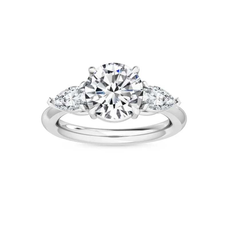 2.57 ct Pear & Round Cut Natural Diamond Engagement Ring in 18K Solid Gold