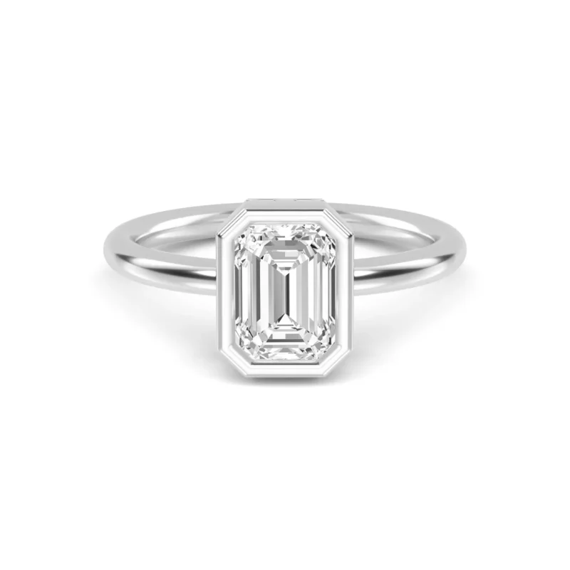 18K Solid Gold 1.30Ct Minimalist Bezel Set Emerald Cut Natural Diamond Engagement Ring