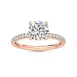 18K Solid Gold 2.57 CT Lab Grown Diamond Round Center with Pavé Side Stones Solitaire Engagement Ring - Image 3