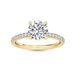18K Solid Gold 2.57 CT Lab Grown Diamond Round Center with Pavé Side Stones Solitaire Engagement Ring - Image 5