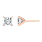 18K Solid Gold 0.50 Ct Princess Cut Lab Grown Diamond Stud Earrings - Image 2