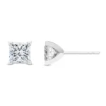 18K Solid Gold 0.50 Ct Princess Cut Natural Diamond Stud Earrings