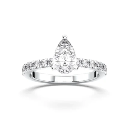 18K Solid Gold 1 CT Pear Cut Halo Natural Diamond Solitaire Engagement Ring