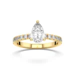 18K Solid Gold 1 CT Pear Cut Halo Lab Grown Diamond Solitaire Engagement Ring - Image 6