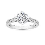 18K Solid Gold 2.87 CT Round Cut Natural Diamond Solitaire with Pave Side Stones Engagement Ring