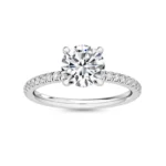 18K Solid Gold 2.57 CT Natural Diamond Round Center with Pavé Side Stones Solitaire Engagement Ring