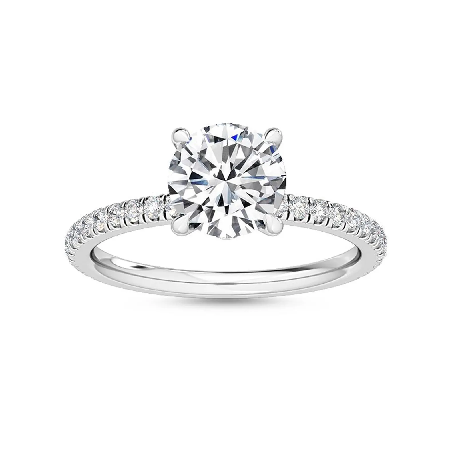 18K Solid Gold 2.57 CT Natural Diamond Round Center with Pavé Side Stones Solitaire Engagement Ring 18K Solid Gold 2.57 CT Natural Diamond Round Center with Pavé Side Stones Solitaire Engagement Ring