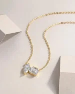 18K Solid Gold 2CT Emerald & Marquise Cut Natural Diamond Necklace - Image 3