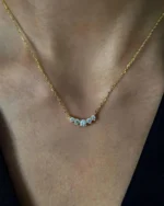 18K Solid Gold 0.58 CTW 5 Diamond Prong Set Diamond Cluster Necklace - Image 3