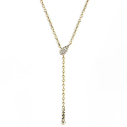 18K Solid Gold Diamond Lariat Necklace