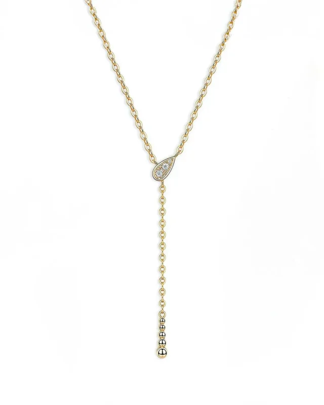18K Solid Gold Diamond Lariat Necklace