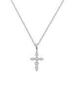 18K Solid Gold Natural Diamond Cross Pendant Necklace