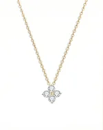 18K Solid Gold Natural Diamond Clover Necklace | Dainty Diamond Necklace - Image 2