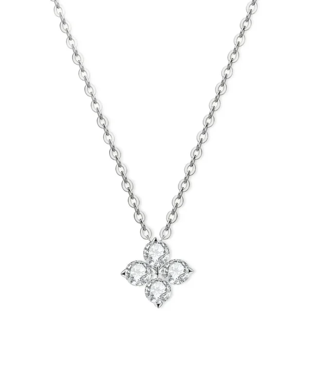 18K Solid Gold Natural Diamond Clover Necklace